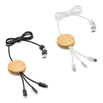 Cavo di ricarica 5 in 1 in bambù e plastica ecosostenibile con ricarica wireless 1m