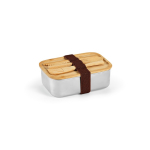 Lunch box in acciaio riciclato con coperchio in bambù e posate 490ml color argento