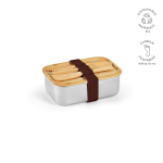 Lunch box in acciaio riciclato con coperchio in bambù e posate 490ml color argento