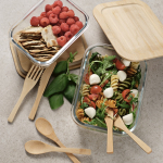 Portavivande riutilizzabile in vetro borosilicato e bambù 480 ml color trasparente vista ambiente