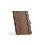Taccuino ecologico A5 con copertina che simula le venature del legno e pagine bianche color marrone scuro