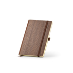 Taccuino ecologico A5 con copertina che simula le venature del legno e pagine bianche color marrone scuro seconda vista