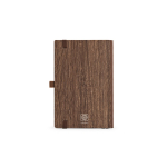 Taccuino ecologico A5 con copertina che simula le venature del legno e pagine bianche color marrone scuro vista posteriore