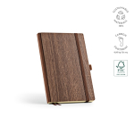 Taccuino ecologico A5 con copertina che simula le venature del legno e pagine bianche color marrone scuro