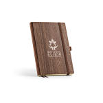 Taccuino ecologico A5 con copertina che simula le venature del legno e pagine bianche color marrone scuro