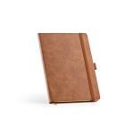 Taccuino A5 in pelle sintetica ecologica con fascia di chiusura e pagine bianche color marrone chiaro