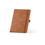 Taccuino A5 in pelle sintetica ecologica con fascia di chiusura e pagine bianche color marrone chiaro seconda vista