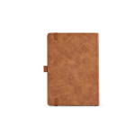 Taccuino A5 in pelle sintetica ecologica con fascia di chiusura e pagine bianche color marrone chiaro vista posteriore