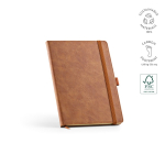 Taccuino A5 in pelle sintetica ecologica con fascia di chiusura e pagine bianche color marrone chiaro