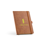 Taccuino A5 in pelle sintetica ecologica con fascia di chiusura e pagine bianche color marrone chiaro