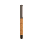 Penna a sfera in sughero e acciaio inox riciclato con scrittura fluida, inchiostro blu color argento brillante