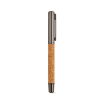 Penna a sfera in sughero e acciaio inox riciclato con scrittura fluida, inchiostro blu color argento brillante terza vista