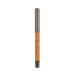 Penna a sfera in sughero e acciaio inox riciclato con scrittura fluida, inchiostro blu color argento brillante vista posteriore