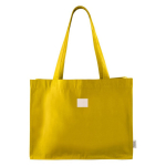 Borsa della spesa in cotone riciclato 300 g/m² con manici lunghi color giallo quarta vista