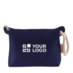 Pochette in cotone riciclato da 300 g/m² con manico spesso in corda color blu mare vista area di stampa