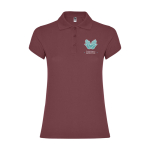 Polo da donna aderente in 100% cotone piqué da 200 g/m² Roly color rosso jeansato vista con stampa serigrafica