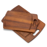 Set di 2 taglieri in legno di acacia con impugnatura e incavo color legno