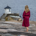 Accappatoio in cotone e poliestere con cappuccio regolabile taglia S/M color bordò sesta vista