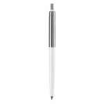 Penna a sfera in metallo bicolore con pulsante e inchiostro blu color bianco quarta vista