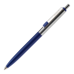 Penna a sfera in metallo bicolore con pulsante e inchiostro blu color blu scuro terza vista