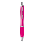 Penna a sfera in plastica trasparente con dettagli metallici e inchiostro blu color rosa seconda vista