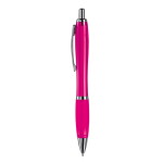 Penna a sfera in plastica trasparente con dettagli metallici e inchiostro blu color rosa terza vista