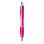 Penna a sfera in plastica trasparente con dettagli metallici e inchiostro blu color rosa quarta vista