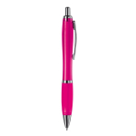 Penna a sfera in plastica trasparente con dettagli metallici e inchiostro blu color rosa quinta vista
