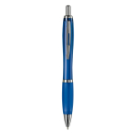 Penna a sfera in plastica trasparente con dettagli metallici e inchiostro blu color blu trasparente seconda vista