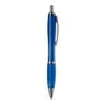Penna a sfera in plastica trasparente con dettagli metallici e inchiostro blu color blu trasparente quinta vista