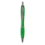 Penna a sfera in plastica trasparente con dettagli metallici e inchiostro blu color verde trasparente seconda vista