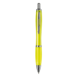 Penna a sfera in plastica trasparente con dettagli metallici e inchiostro blu color giallo trasparente seconda vista