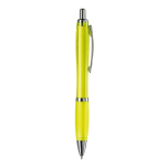 Penna a sfera in plastica trasparente con dettagli metallici e inchiostro blu color giallo trasparente quinta vista