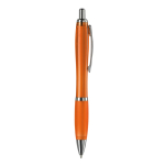 Penna a sfera in plastica trasparente con dettagli metallici e inchiostro blu color arancione trasparente quinta vista