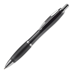 Penna a sfera in plastica trasparente con dettagli metallici e inchiostro blu color nero trasparente