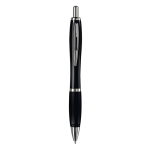 Penna a sfera in plastica trasparente con dettagli metallici e inchiostro blu color nero trasparente seconda vista