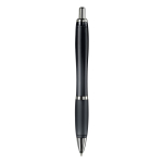 Penna a sfera in plastica trasparente con dettagli metallici e inchiostro blu color nero trasparente quarta vista