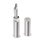 Penna in alluminio con astuccio cilindrico abbinato inchiostro blu color argento settima vista