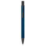 Penna in alluminio con finitura in gomma colorata e inchiostro blu color blu oltremare seconda vista