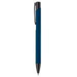 Penna in alluminio con finitura in gomma colorata e inchiostro blu color blu oltremare terza vista