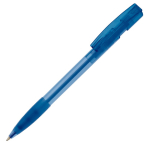 Penna a sfera in plastica prodotta in Germania con inchiostro blu ricaricabile color blu trasparente