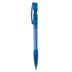 Penna a sfera in plastica prodotta in Germania con inchiostro blu ricaricabile color blu trasparente terza vista