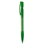 Penna a sfera in plastica prodotta in Germania con inchiostro blu ricaricabile color verde trasparente terza vista