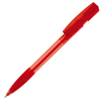 Penna a sfera in plastica prodotta in Germania con inchiostro blu ricaricabile color rosso trasparente