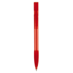 Penna a sfera in plastica prodotta in Germania con inchiostro blu ricaricabile color rosso trasparente quarta vista