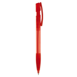 Penna a sfera in plastica prodotta in Germania con inchiostro blu ricaricabile color rosso trasparente quinta vista