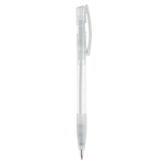 Penna a sfera in plastica prodotta in Germania con inchiostro blu ricaricabile color bianco trasparente quinta vista