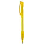 Penna a sfera in plastica prodotta in Germania con inchiostro blu ricaricabile color giallo trasparente terza vista