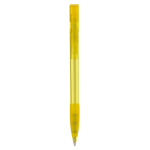 Penna a sfera in plastica prodotta in Germania con inchiostro blu ricaricabile color giallo trasparente quarta vista