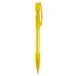 Penna a sfera in plastica prodotta in Germania con inchiostro blu ricaricabile color giallo trasparente quinta vista